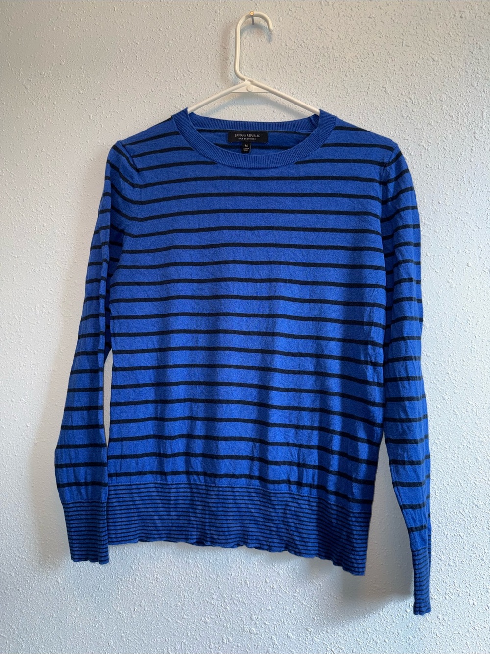 Banana Republic Silk Cashmere Blue & Black Striped Crewneck Sweater
